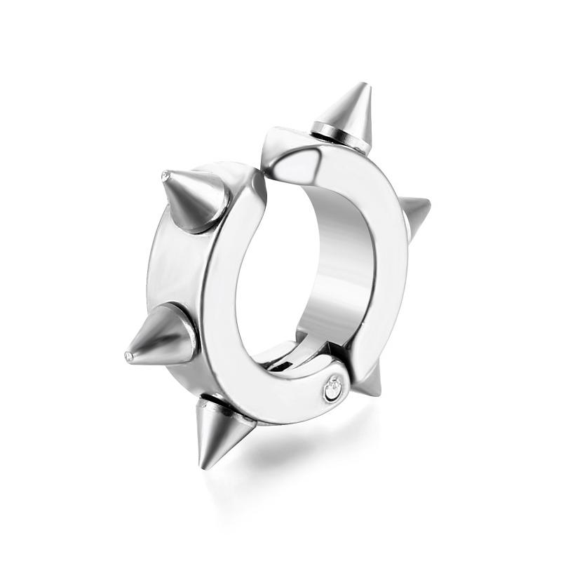 2 Pieces Mens/Women Titanium Steel Ear Clip Non Piercing Earrings Fake Earrings Six-Thorn Frosted Ear Circle Punk Jewelry Gift