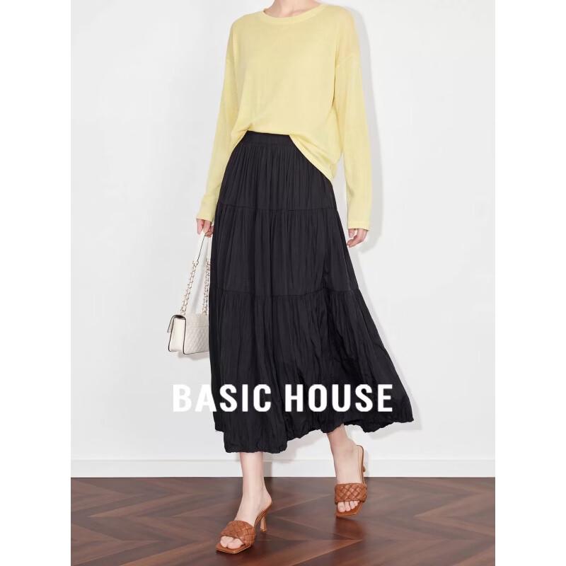 Basic House Women s A-Line High-Waisted Pleated Skirt One Size
