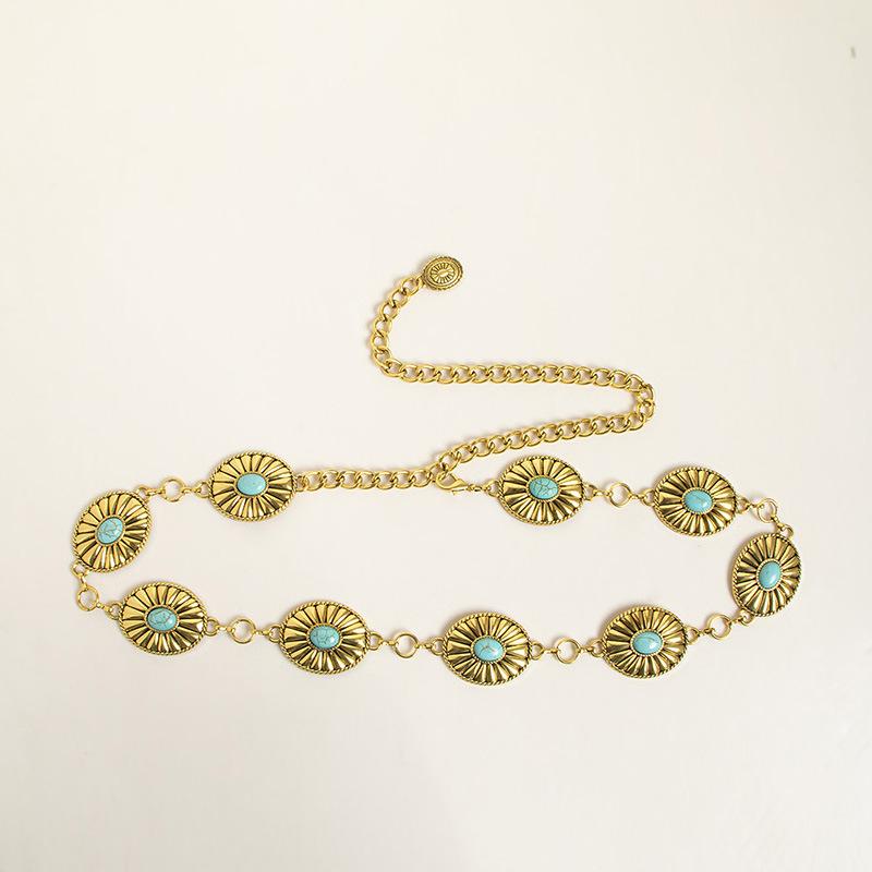 Spring New Heavy Industry Thick Thick Chain Turquoise Western Style Women's High-end Waist Chain Metal Ethnic Style Belt