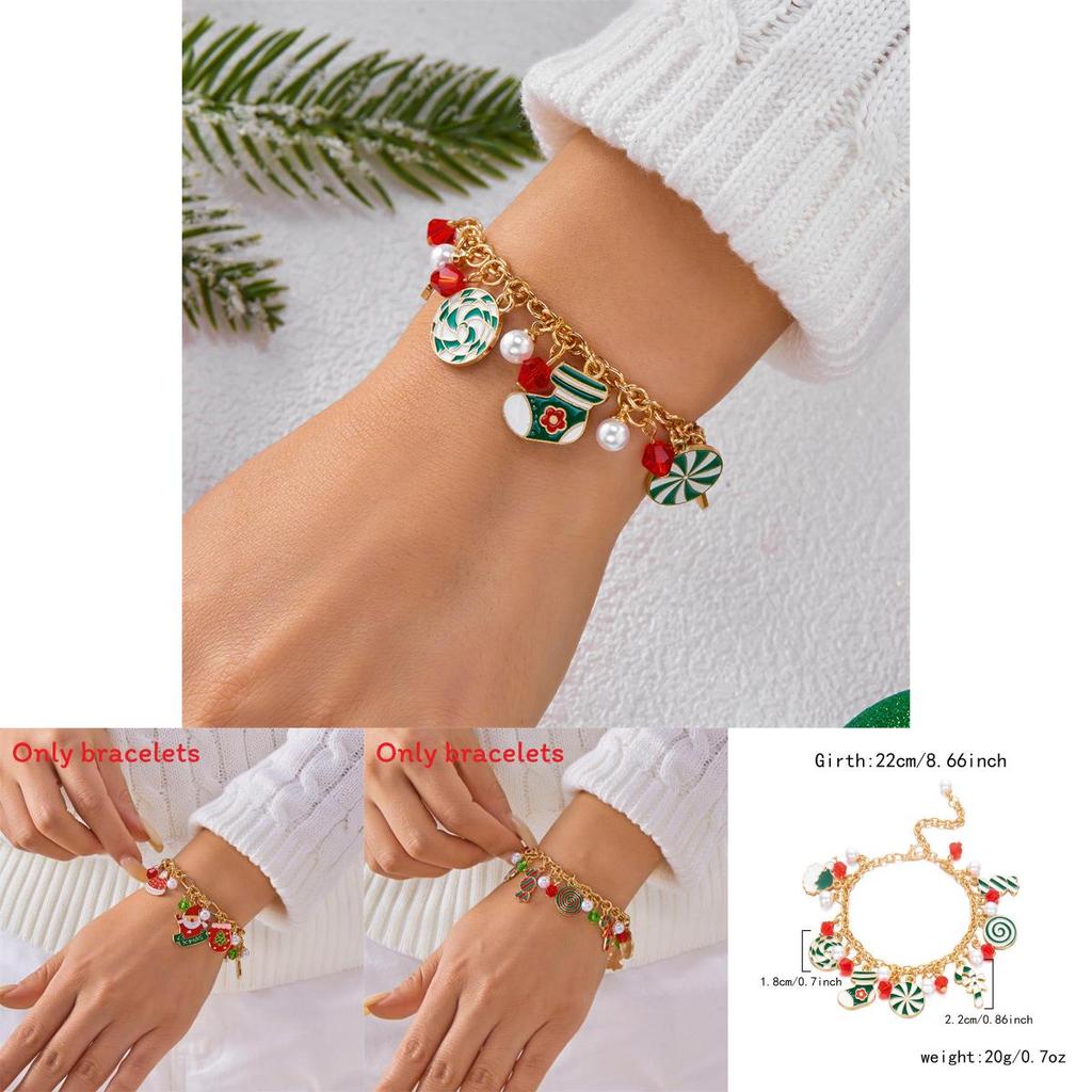 Christmas Santa Pendant Bracelets With Multicolor Candy Charms For Holiday Gift
