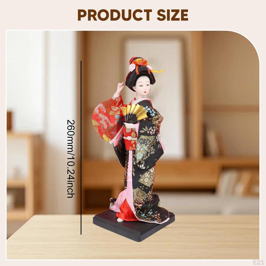 23cm Ethnic Japanese Geisha Doll Collectible Figurine, Vintage Kimono Girl Statue for Table