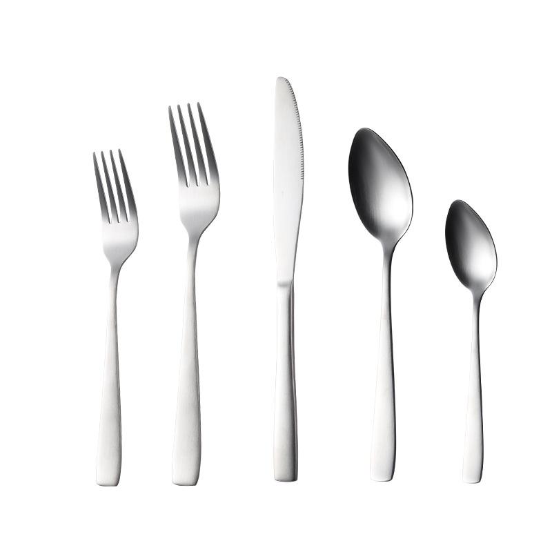 430 Stainless Steel C007 Square Handle Western Food Knife, Fork and Spoon Set Hotel Gift Style Sanded