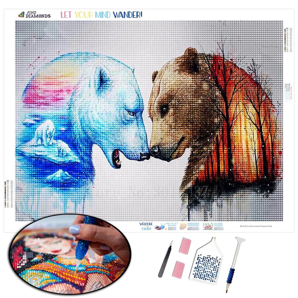 Diamantová malba Lední medvěd a lesní medvěd Diamantové vyšívání Zvířecí zúčtování Mozaika Diamantové mozaikové dekorace