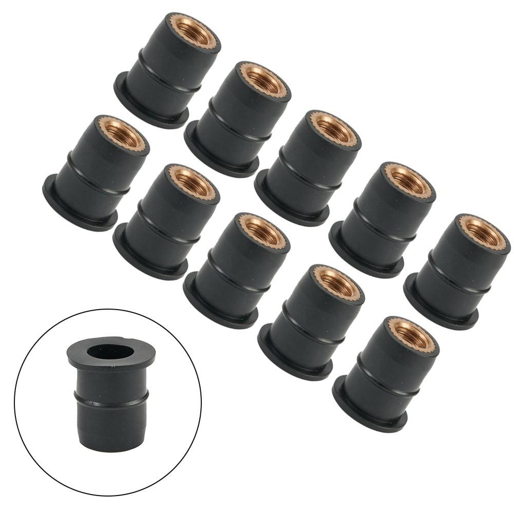 Damper Panel Nuts Fixing 6mm Replaces Replacement 10PCS / KIT Rubber + Brass