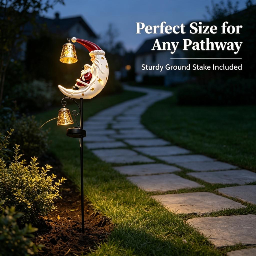 Solar LED Santa Moon Garden, Stake Light Waterproof Outdoor, Christmas Yard Porch Pathway Decoration, Lamp Holiday Gift Ornament