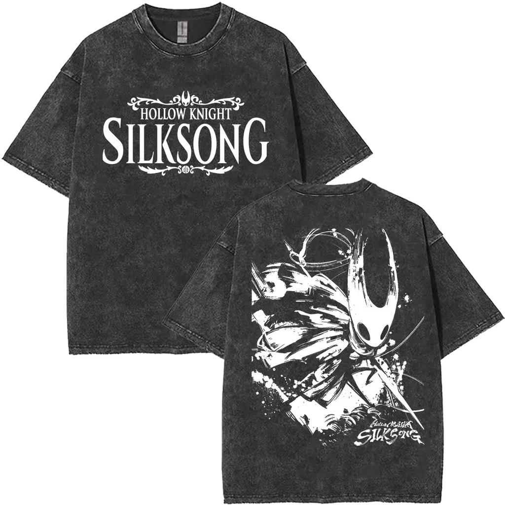 Summer Hot Sale 2026 Game Hollow Knight Washed T Shirt Men Women Vintage Top Hip Hop Streetwear Oversized Tshirt Short Sleeve Casual Clothing