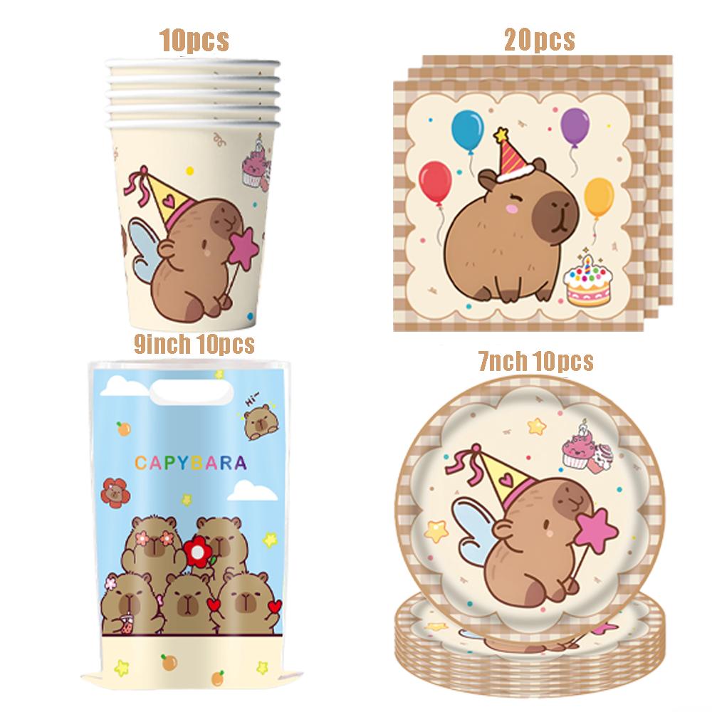 Capybara Disposable Tableware Set  Birthday Party Capybara Tablecloth Cups Plates Napkin Banner Cake Topper Kids Party Supplies