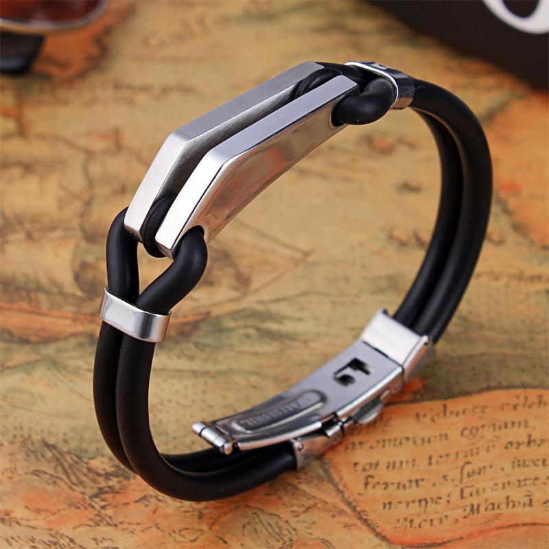 Personalized Chinese Style Couples Bracelets: Engraved Stainless Steel & Silicone Jewelry Gift