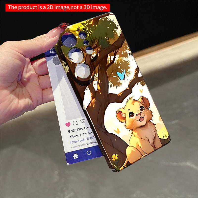 2DFlat Samsung phone case Cute Lion Cub Under Sunlit Tree with Blue Butterfly Applicable to Galaxy S23 S24 S25ULTRA S26 A12 A14 A15 A16 A54 A55