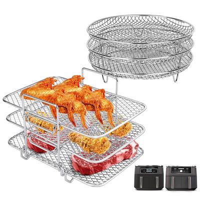 3 Layer Air Fryer Stackable Dehydrator Racks Stainless Steel Rectangle Air Fryer Basket Tray BBQ Grill Rack Kitchen Accessories