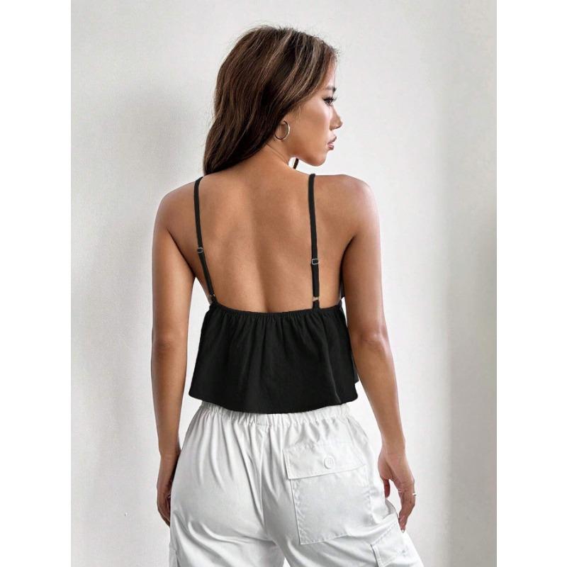 Women Sexy Slim Fit Cropped Strappy Solid Tank Top Casual Outerwear