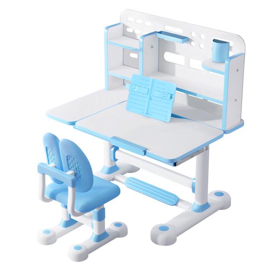Scrivania e Sedia per Bambini Set, Set per Bambini Regolabile in Altezza con Libreria Cassetto Portaoggetti, Tavolo con Piano Inclinabile a 50 Gradi per Camera da Letto Bambini