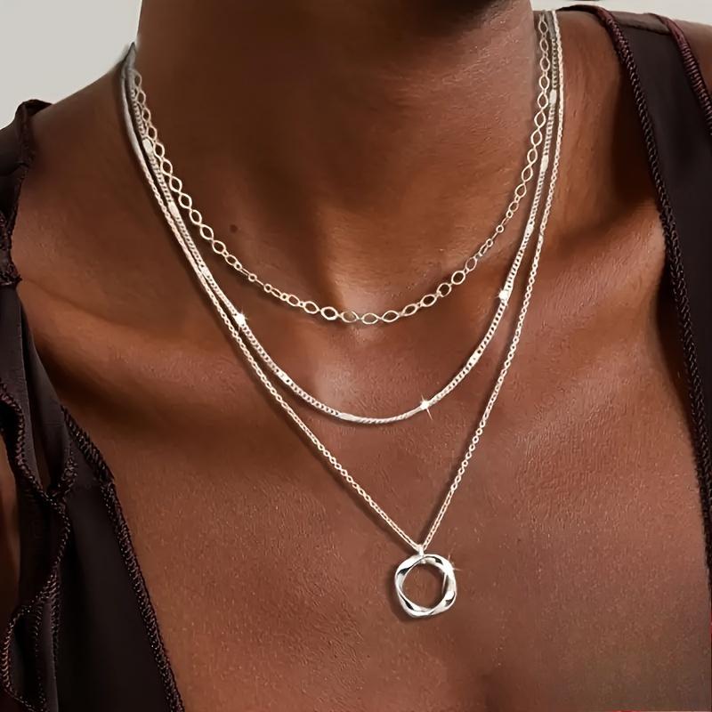 Gestapelte Halskette - Stilvolles Rundes Anhängerdesign, Stilvolle Persönlichkeit Layered Halskette Layered Strandanhänger Halskette Damen