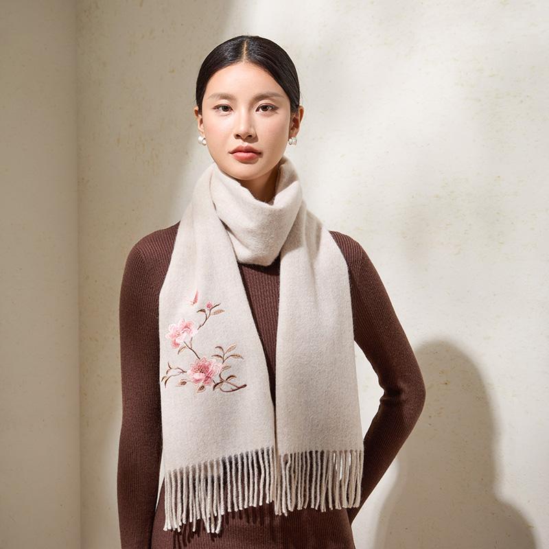 100% Wollschals Damen Winterschals Wickel Grauer Pashmina Warmer Chinesischer Suzhou-Stickerei Roter Schal Echarpe Femme 180X30cm