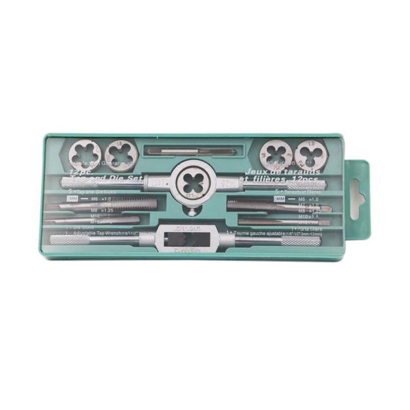 Adjustable Taps Dies Taper Drill Threading Kit Wrench Metric Screw Tools M6/7/8/10/12 for Wood Plastic Soft Metal Steel