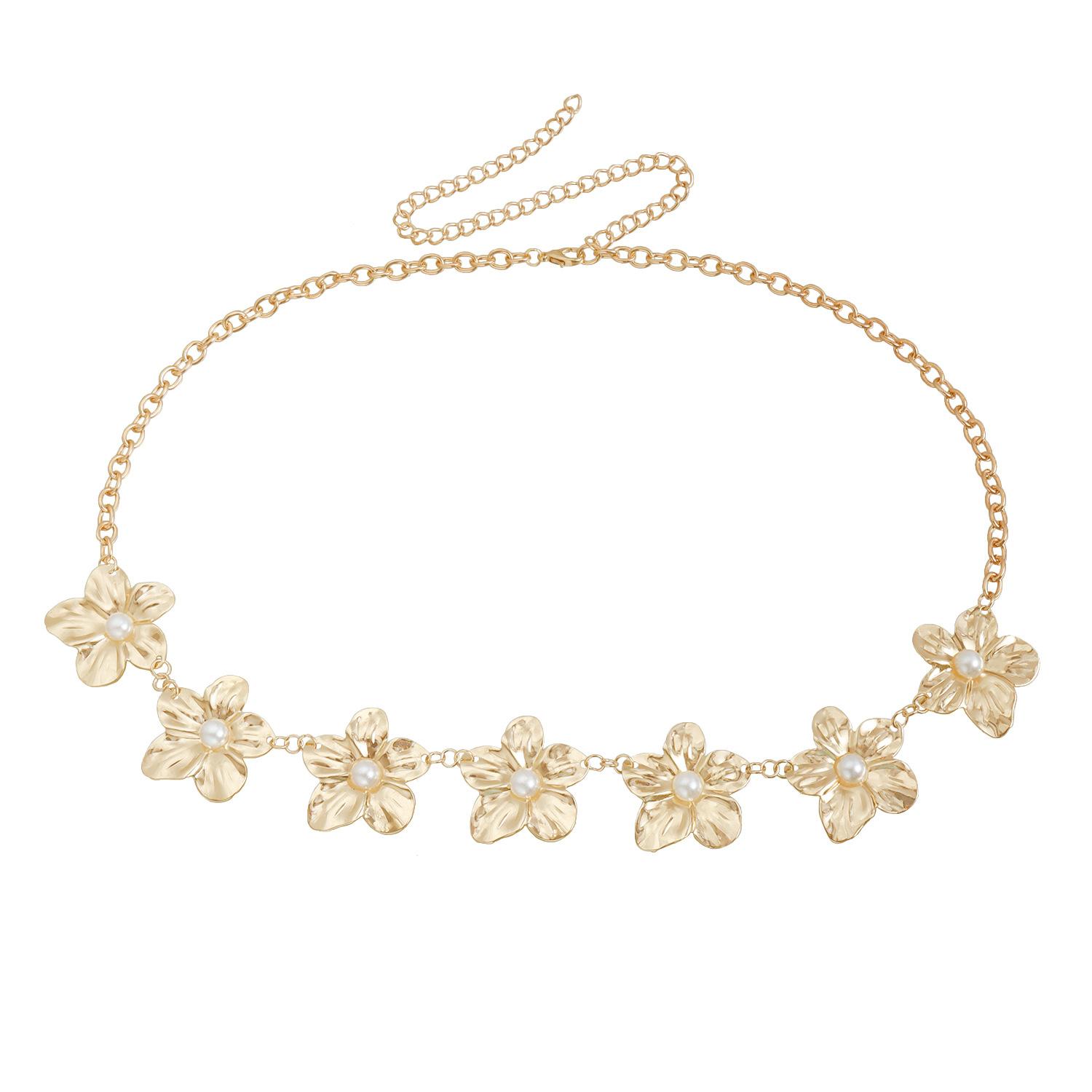 

European and American jewelry sexy babes bikini ins wind metal pearl flower sequins waist chain body chain female золотой