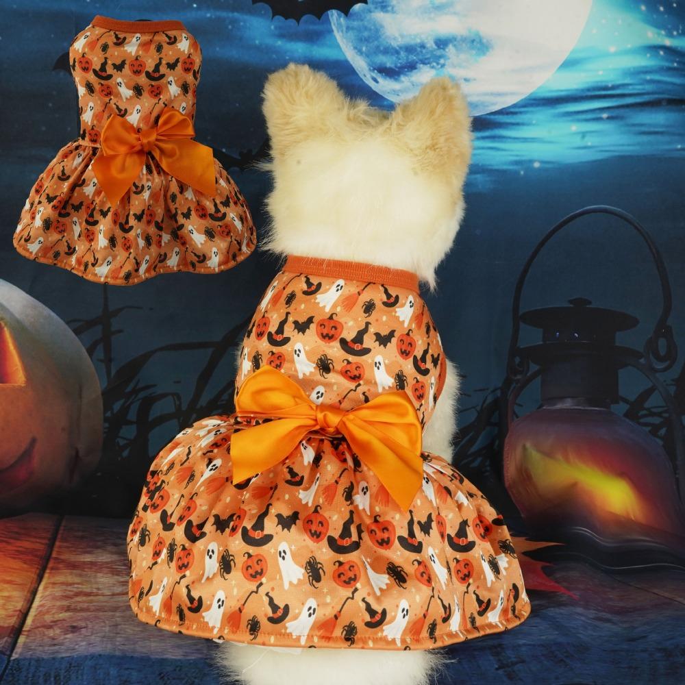 Breathable Dog Pumpkin Dress Polyester Dog Bat Dress Decorative Halloween Dog Clothes  Halloween