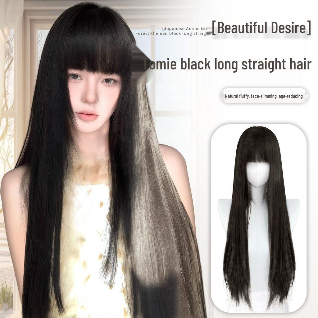 Tomie-Style Lolita Black Long Straight Wig – Natural Fluffy Simulation Hair for Daily Use