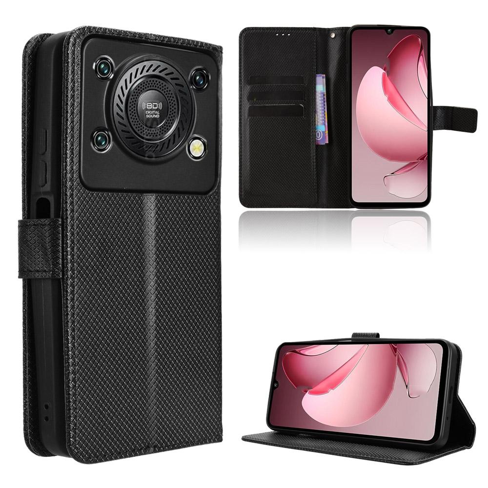 For Oukitel C60 Pro/Oukitel C60 Leather Wallet Case with Strap Diamond Texture Phone Cover