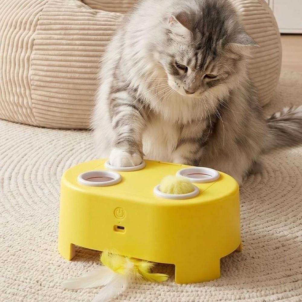 Multi-Loch-Spiel Elektrisches Maulwurf-Katzen-Spielzeug Automatisches Aufklapp-Pompon-Bälle Drehender Boden Feder Automatisches Katzen-Unterhaltungsspielzeug