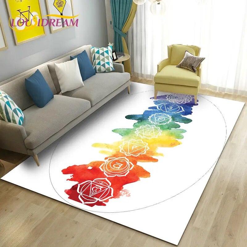 Rainbow 7 Chakra Mandala Bohemia Area Rug,Carpet Rug for Living Room Bedroom Sofa Doormat Decoration,Yoga Non-slip Floor Mat