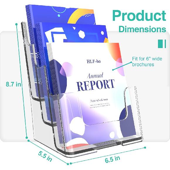 Brochure Holder 6x9 Inch 3 Tier Acrylic Literature Holders Clear Plastic Flyer Display Stand for Pamphlets, Booklets, Menus, Multi Purpose Organizer