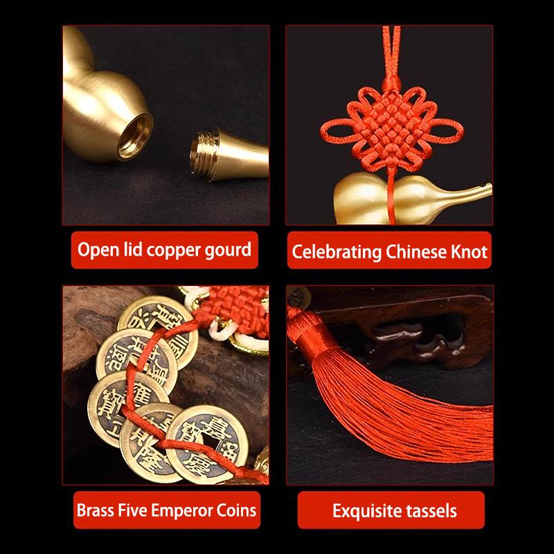 1PCS Handmade Brass Chinese Knot Five Emperor Coin Gourd A Household Door Hanging Car Accessories Gift