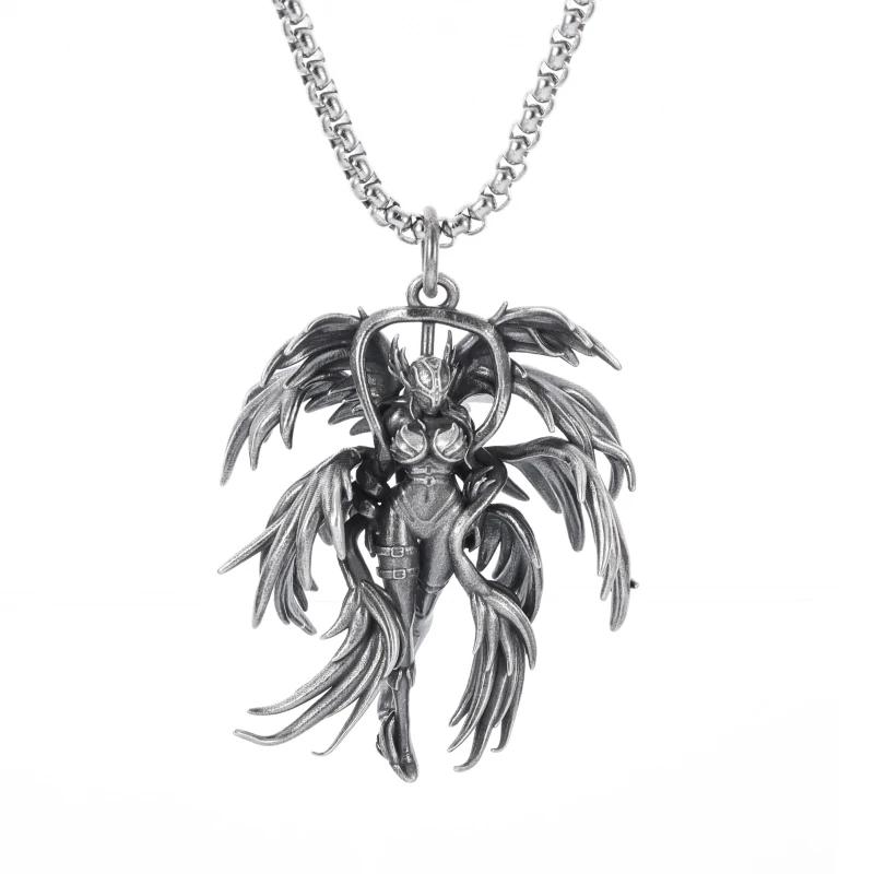 Collier avec pendentif ailes d'ange mystique gothique rétro pour hommes et femmes, bijoux tendance punk hip-hop, cadeau
