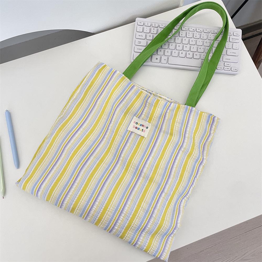 Новая полосатая сумка-тоут в студенческом стиле - Большая вместимость, двухслойная, свежая плиссированная сумка через плечо