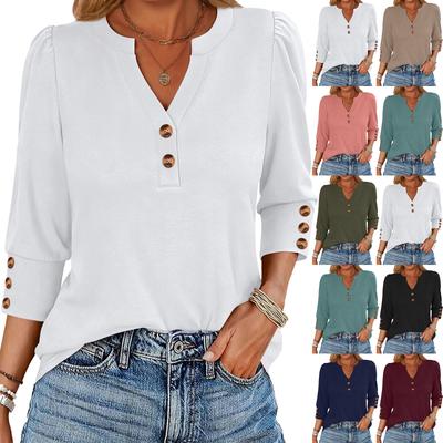 Women's Solid Color Loose 7-inch Sleeve Top