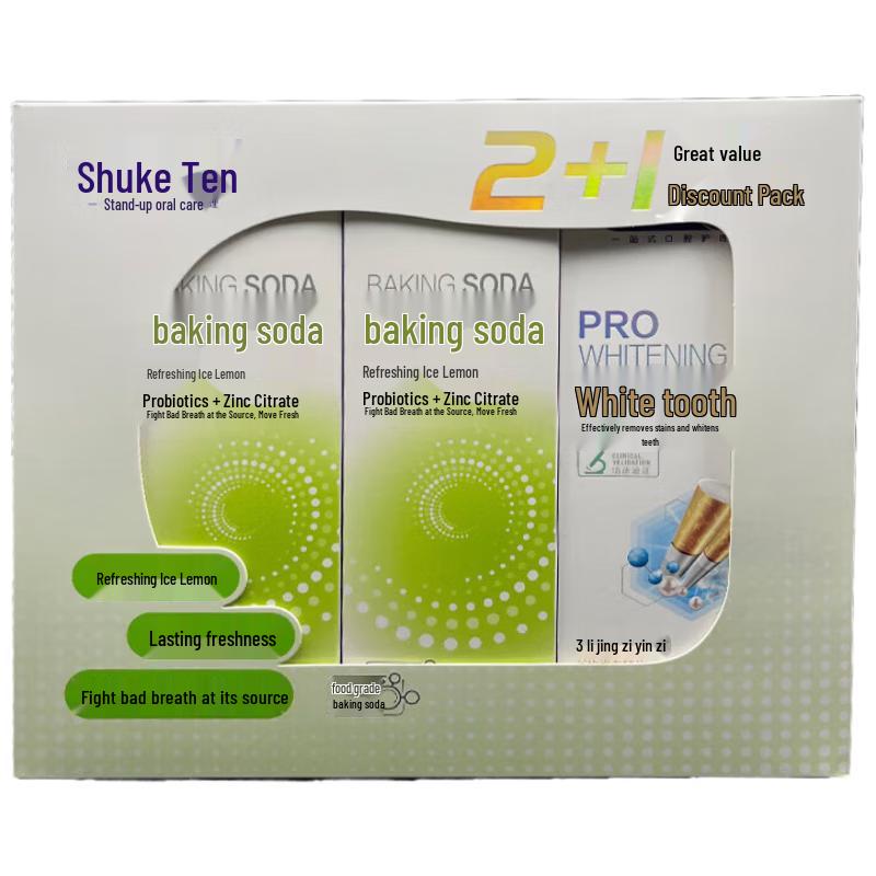 Shuke Refreshing Iced Lemon Baking Soda Toothpaste 3-Piece Set