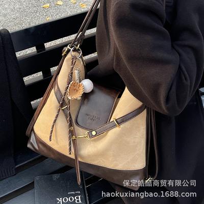Commuter Retro Contrasting Color Large-capacity Bag Women's 2025 New Autumn and Winter Shoulder Messenger Bag Multi-purpose Backpack