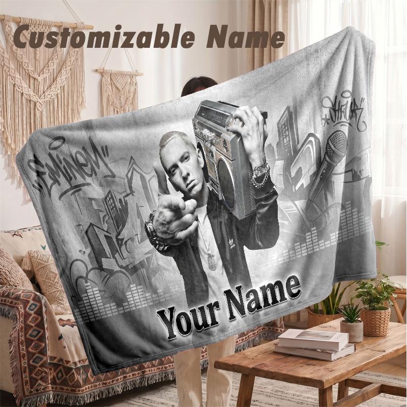 Custom Name Flannel Blanket,Eminem Lightweight Warm Bed Blanket For Couch & Holiday Gift