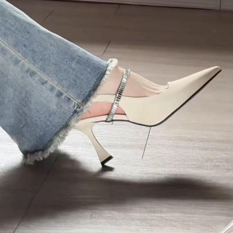 French back strap black pointed high heels spring and summer 2025 new with skirt single shoes sandals women's black
