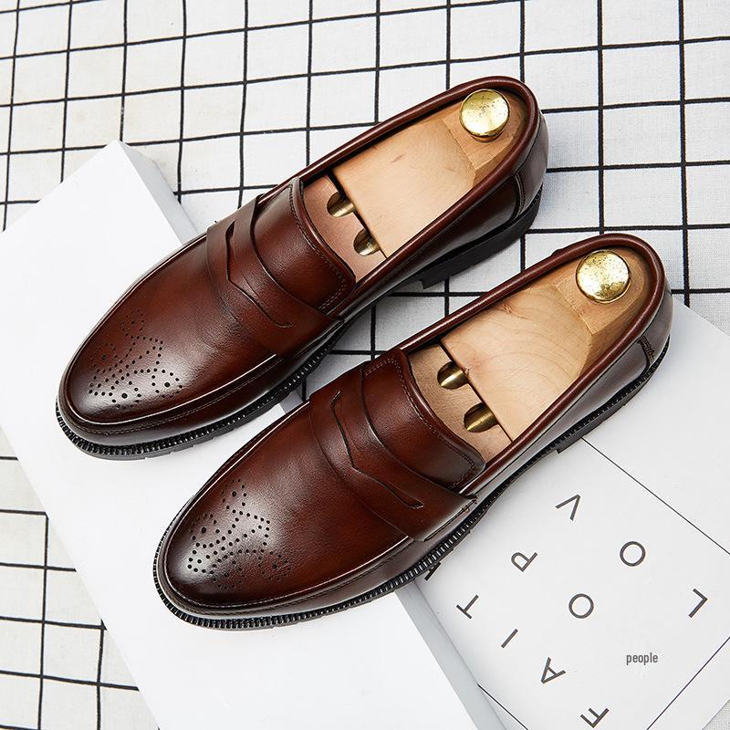 2025 Men's Large Size Slip-On Leather Loafers: Formal Business Shoes
