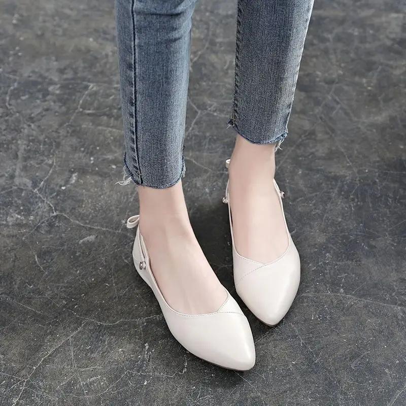 Fashion Shoes for Women White Black Pointed Toe Woman Flats Low Heel Elegant Price Spring with Discount Quick Delivery Vacation Non Slip