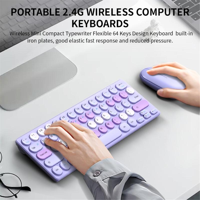 Silents Clicks Wireless Keyboards Mouse Set Round Retro Keycaps 2.4G Connectivitys Portable For Desktop Office Travel Use