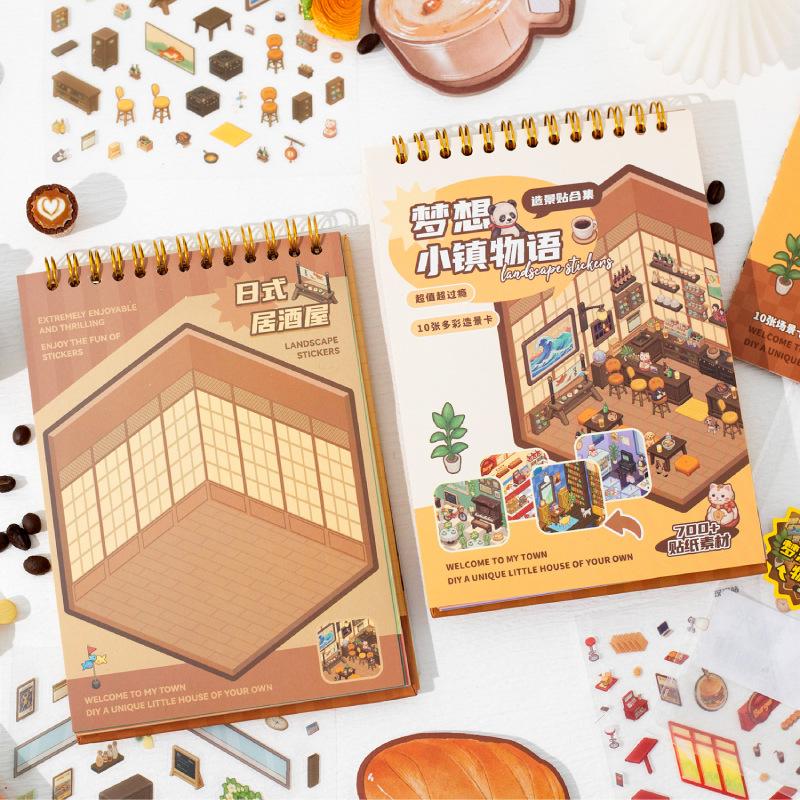 24 Sheets Per Pack Dream Town Story Series Scenic Stickers Book Handbook Decoration Backing Collage