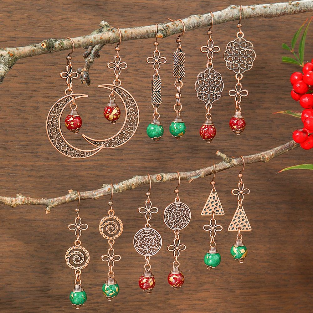 6 Pairs Vintage Dangle Earrings for Women Court Style Geometric New Year Festival Gifts Daily Wear Party Decors Versatile