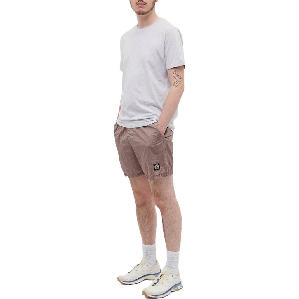 Stone Island Logo Elastic Waist Straight Leg Casual Shorts Men shorts Dirty-Pink 7715b0943-v0086