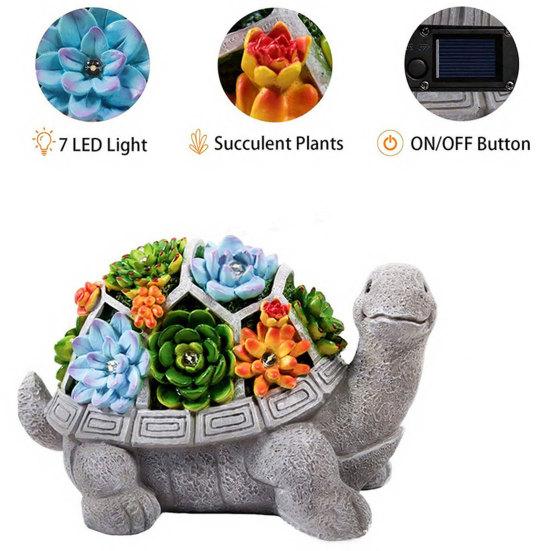 Yousheng Solar Turtle Statue Light, Garden Resin Turtle Succulents Sculpture Solar Light, Outdoor Waterproof Solar Yard Light for Patio Lawn