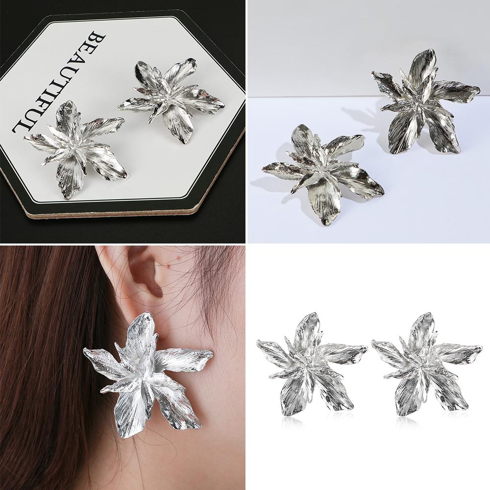 Exaggerated Trendy Elegant Charm Silver Gold Big Flower Ear Stud Drop Dangle Floral Earrings Metal