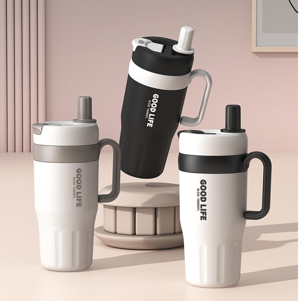 620Ml Large Capacity Thermos Cup With Straw 304 Stainless Steel Double Wall Coffee Mug Portable Sealed Water Bottle For Student