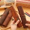 Leather Roll-Up Pouch W/ Embossed Buckle Vintage Treasure Map Pencil Case Large Capacity School Office Organizer