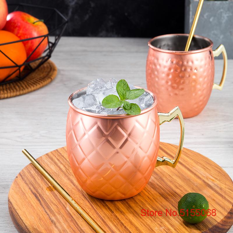 2 Pieces 530Ml 18 Ounces Moscow Mule Mug Stainless Steel Hammered Copper Plated Mojito Cup Bar Drinkware Beer Cocktail Glass