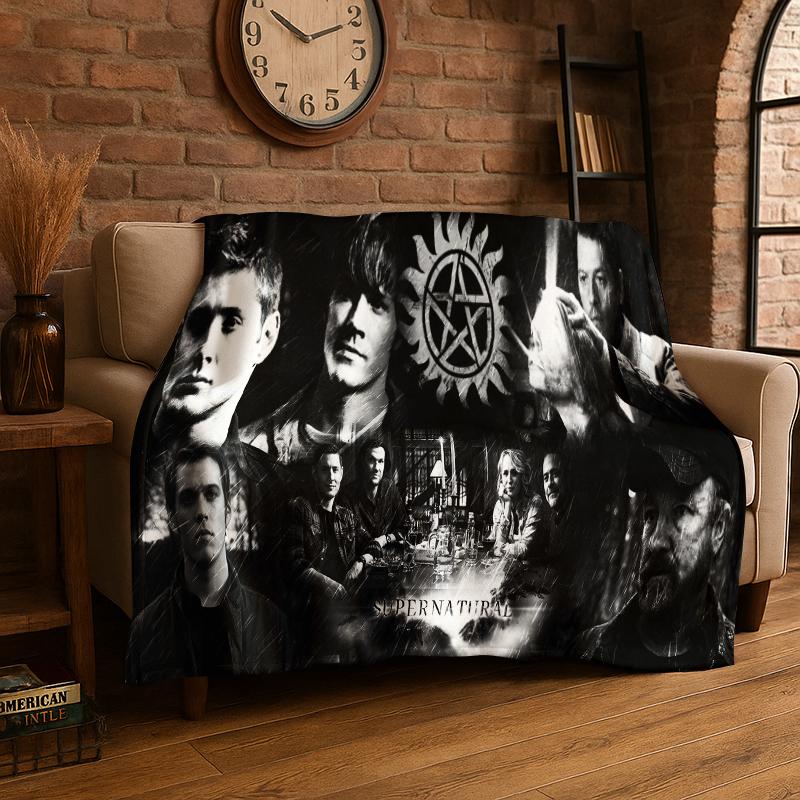 

SPN Supernatural Dean Sam TV Flannel Blanket Soft Warm Throw Blanket for Bedroom Living Room Bed Travel Camping Picnic Kid 75x90cm