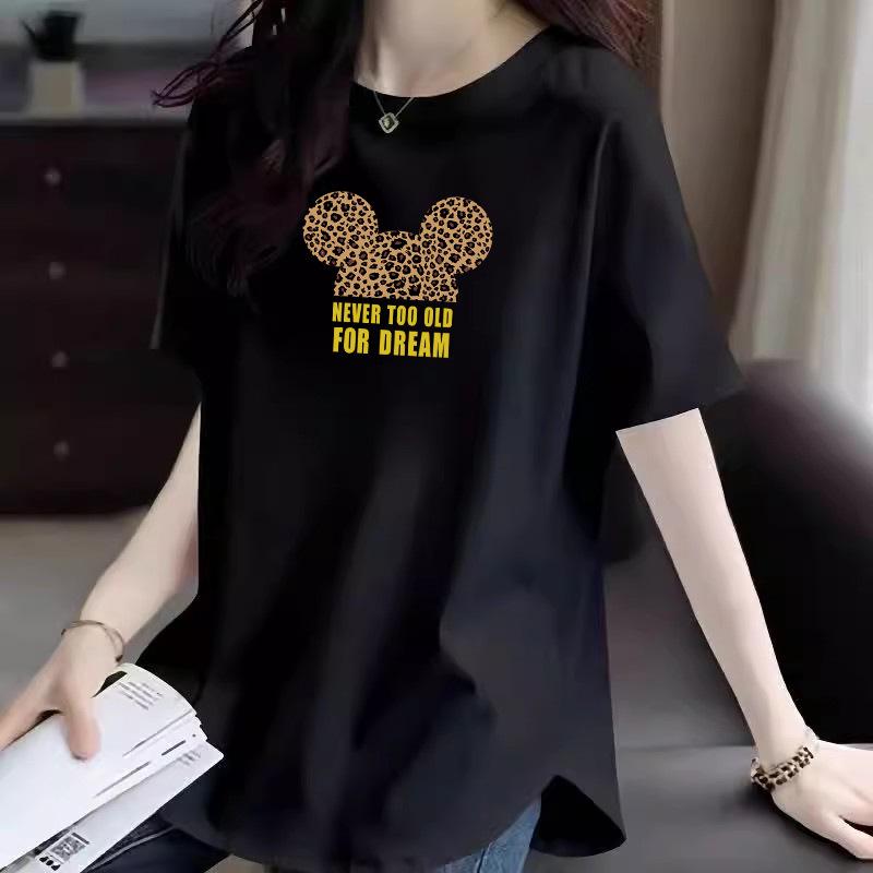 Plus Size Women's 2025 Cartoon Cotton Short-Sleeve Loose Fit Top