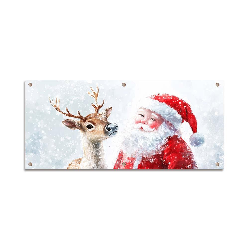 Decorate the Garage Door with Christmas Yard Banners and Hang the Party Decoration Backdrop.
