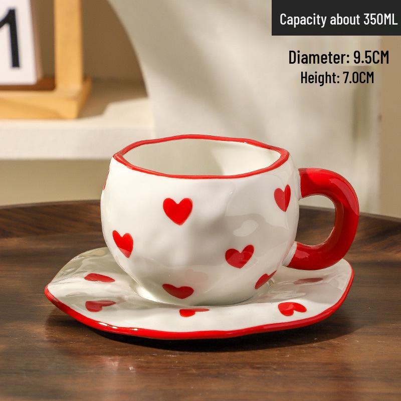Ins Style Hand-Painted Retro Floral Irregular Coffee Cup and Saucer