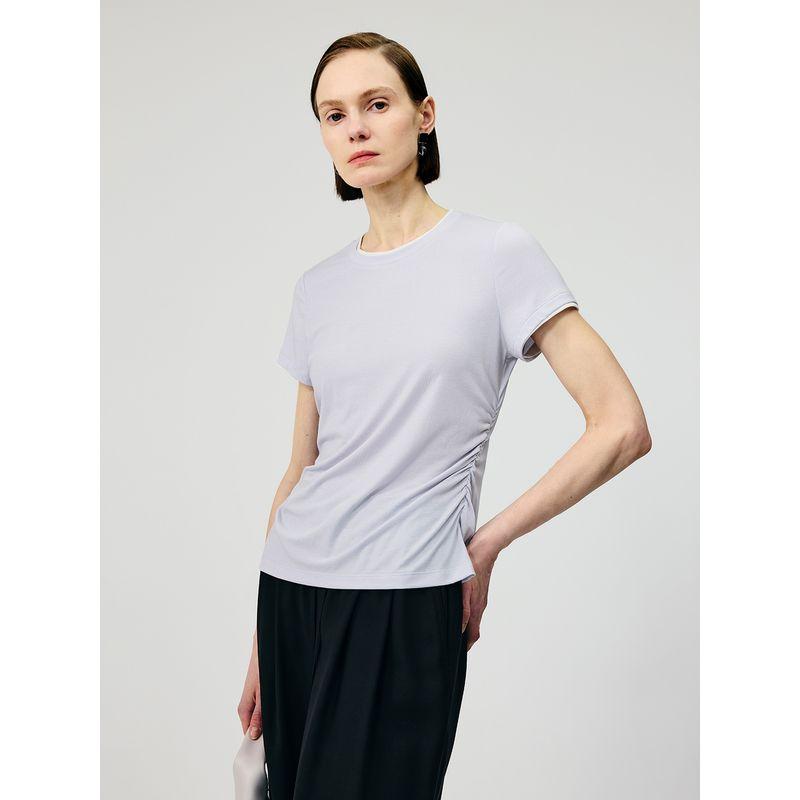 Yaling [Series] Huaiqi/Fake Two-Piece Contrast Color Round Neck Knit T-shirt Women Summer Pleated Design Short Sleeve Top